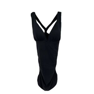 Ralph Lauren Plus Black Tummy Control Halter One Piece Swimdress 18W Slimming